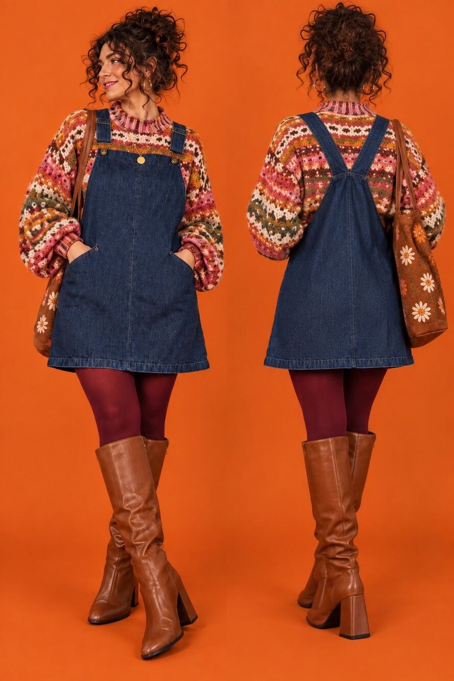 Handmade Women’s Mini Dark Denim Pinafore Jumper Dress Overall